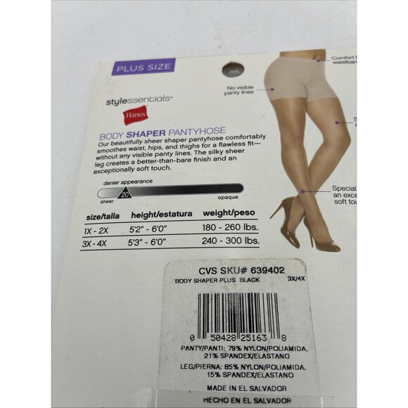 Hanes Women's 3X-4X Body Shaper Plus Size Pantyhose BLACK Silky Sheer Leg 2 Pack - Picture 4 of 4